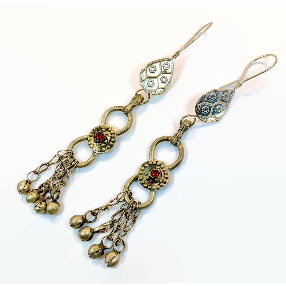 Boho Earrings, Vintage,Chains, Afghan, 5" Long Middle Eastern Belly Dance